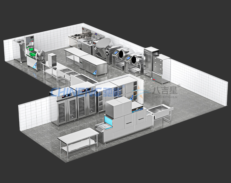 50-100人標準版智能食堂廚房工程3d效果圖