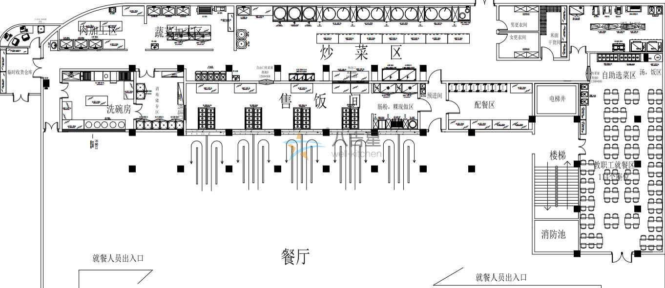 大型食堂廚房工程設計平面圖