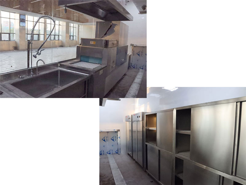 廣州新萊福食堂廚房工程施工現場-長龍洗碗機、消毒柜